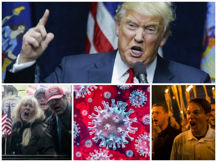 Trump, angry protestors and corona virus 