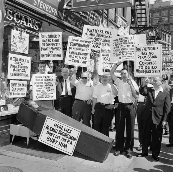 Radio Row Businessmen protest the destruction of Radio Row