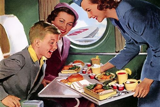 illustration eating on a plane 