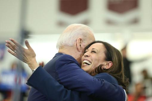 Joe Biden and Kamal Harris Hug