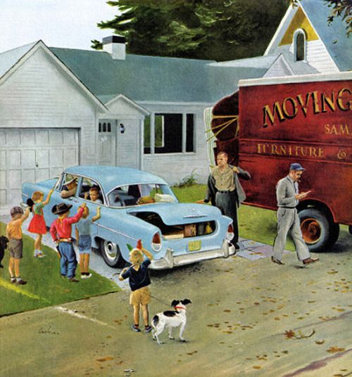 vintage illustration family moving