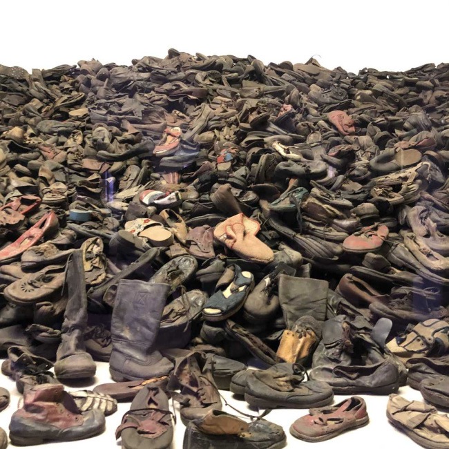 Piles of discarded shoes Holocaust Memorial 