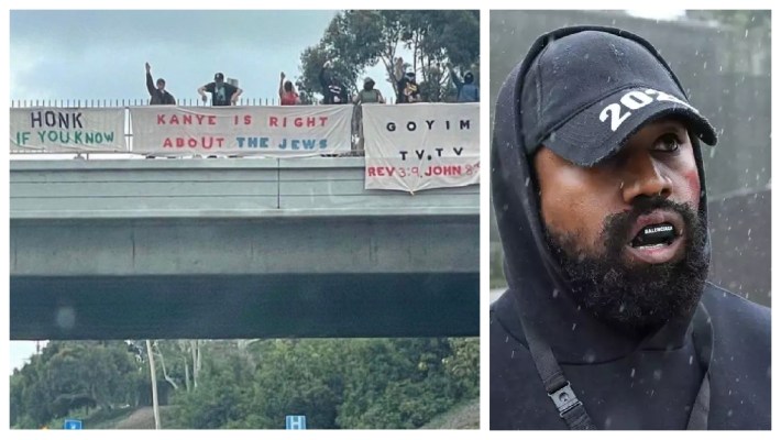 collage Kanye westa and the 405 Freeway demonstrators anti semitic 