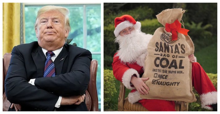 Collage Trump and Santa and coal