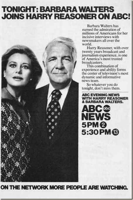 Vintage Ad for the premier ABC Evening News with Barbara Walters and Harry Reasoner. 1976