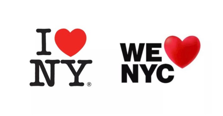 The classic "I Heart NY" logo and the new "We Heart NY Logo" 
