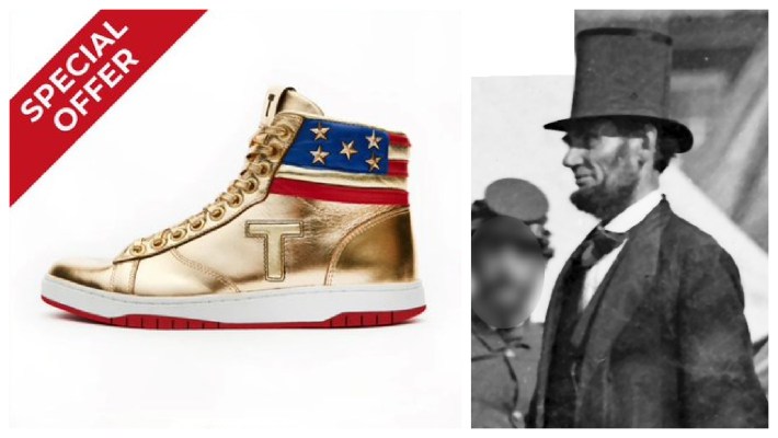 Trumps Gold sneakers and Top Hat on Lincoln