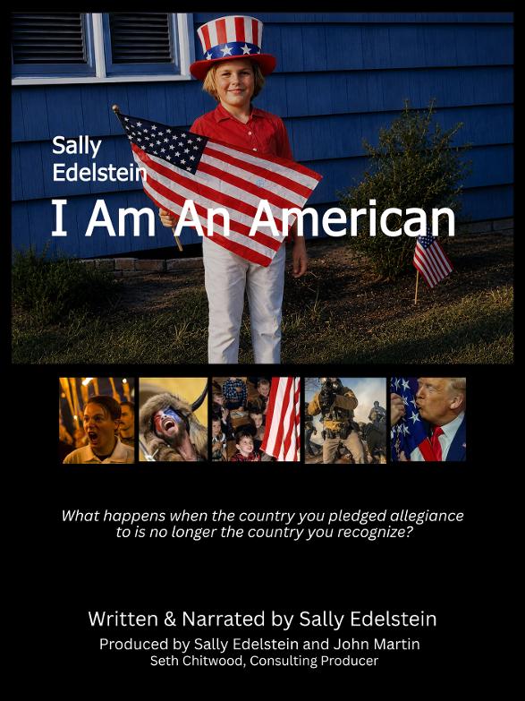 Film poster about patriotism little vintage girl holding a flag 